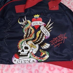 Don Ed Hardy New York City Heart Skull Duffel Carry-on Navy Gym Bag early 2000s